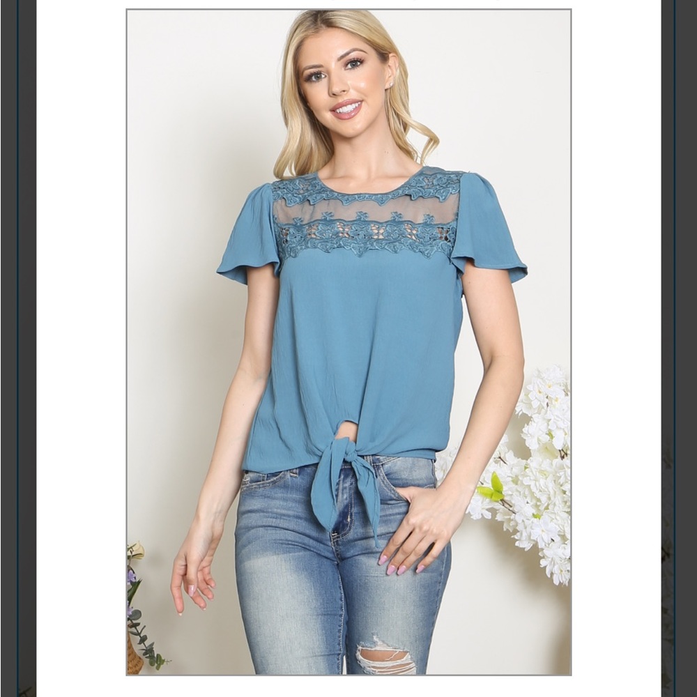 New Teal Lace Detail tie knot front top option
